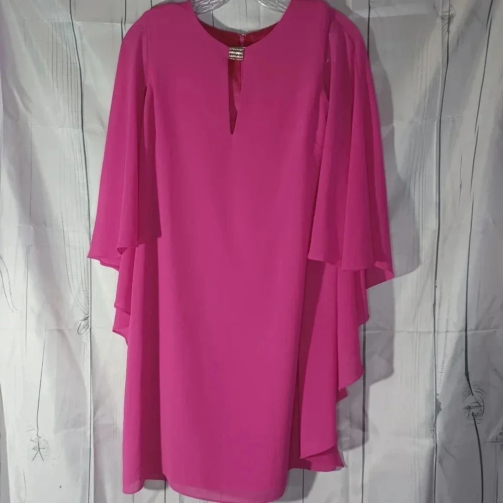 Vince Camuto Hot Pink layered drape chiffon boho flowy Flounce dress size 8 - Picture 1 of 15
